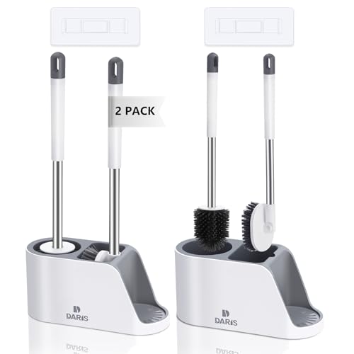 2-Way Toilet Brush with Ventilated Holder Silicone and Bristle Brushes with Aluminum Handle U4461