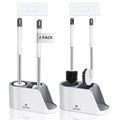 2-Way Toilet Brush with Ventilated Holder Silicone and Bristle Brushes with Aluminum Handle U4461
