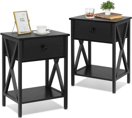 Dark Black End Side Table with Cabinet I551218