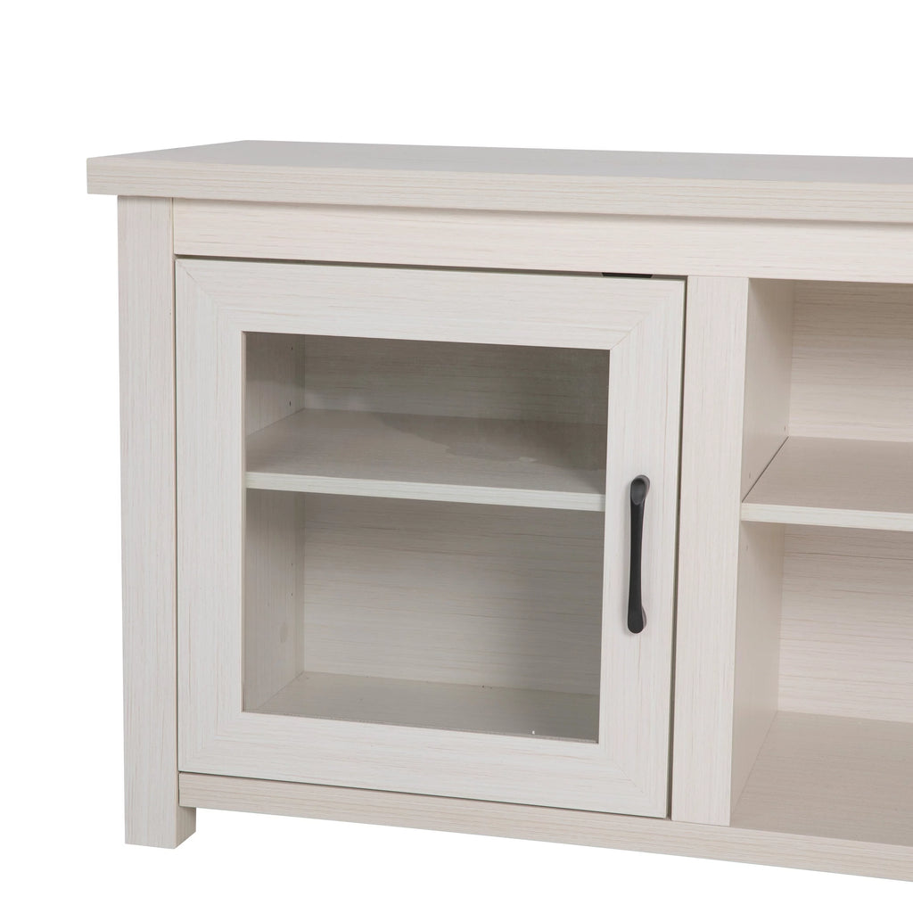 White Wash TV Stand with Glass Doors and Adjustable Shelves B33811