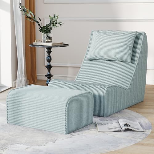 Corduroy Bean Bag Chair with Neck Pillow and Ottoman P4845