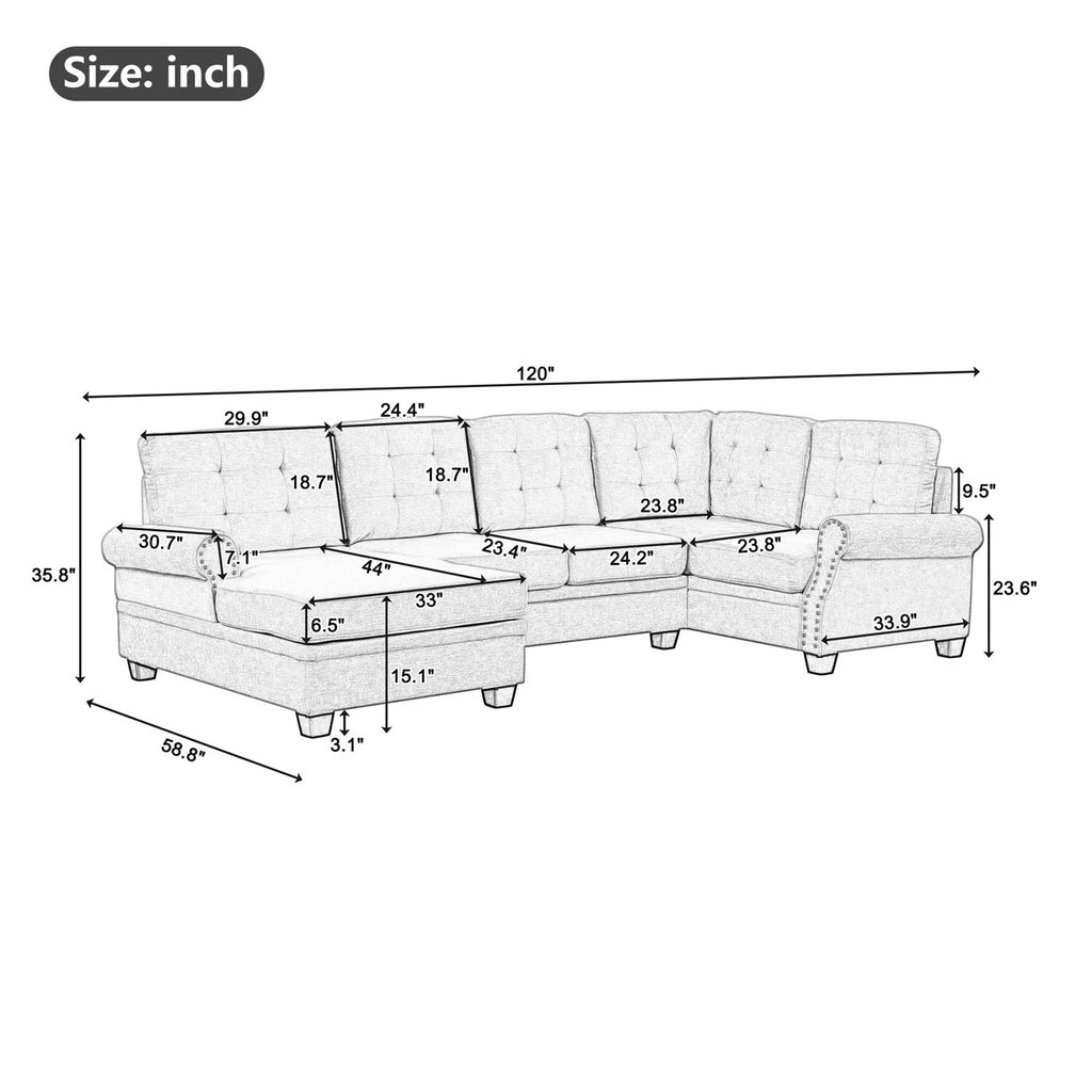 120" U-Shaped Corner Sectional Sofa Grey F26818
