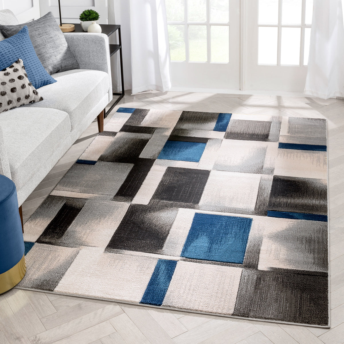 Blue Modern Geometric Area Rug F663