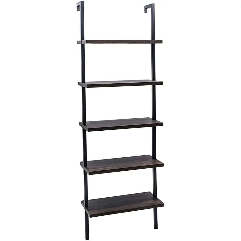 5-Shelf Wood Ladder Bookcase with Metal Frame R2273