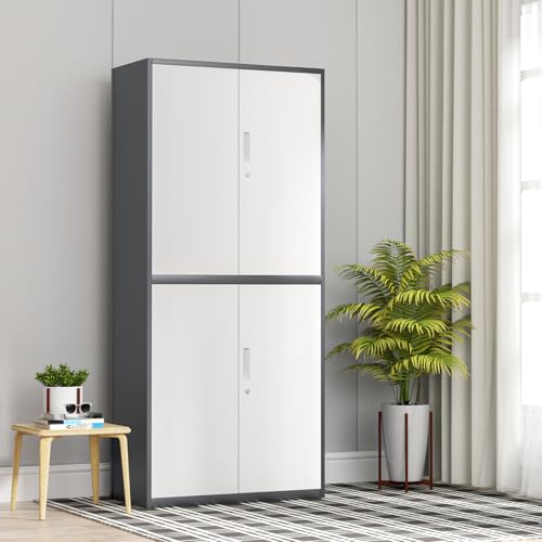 Metal Storage Cabinet with 4 Lock Doors and 4 Adjustable Shelves, 74" Tall Rolling Cabinet M1827