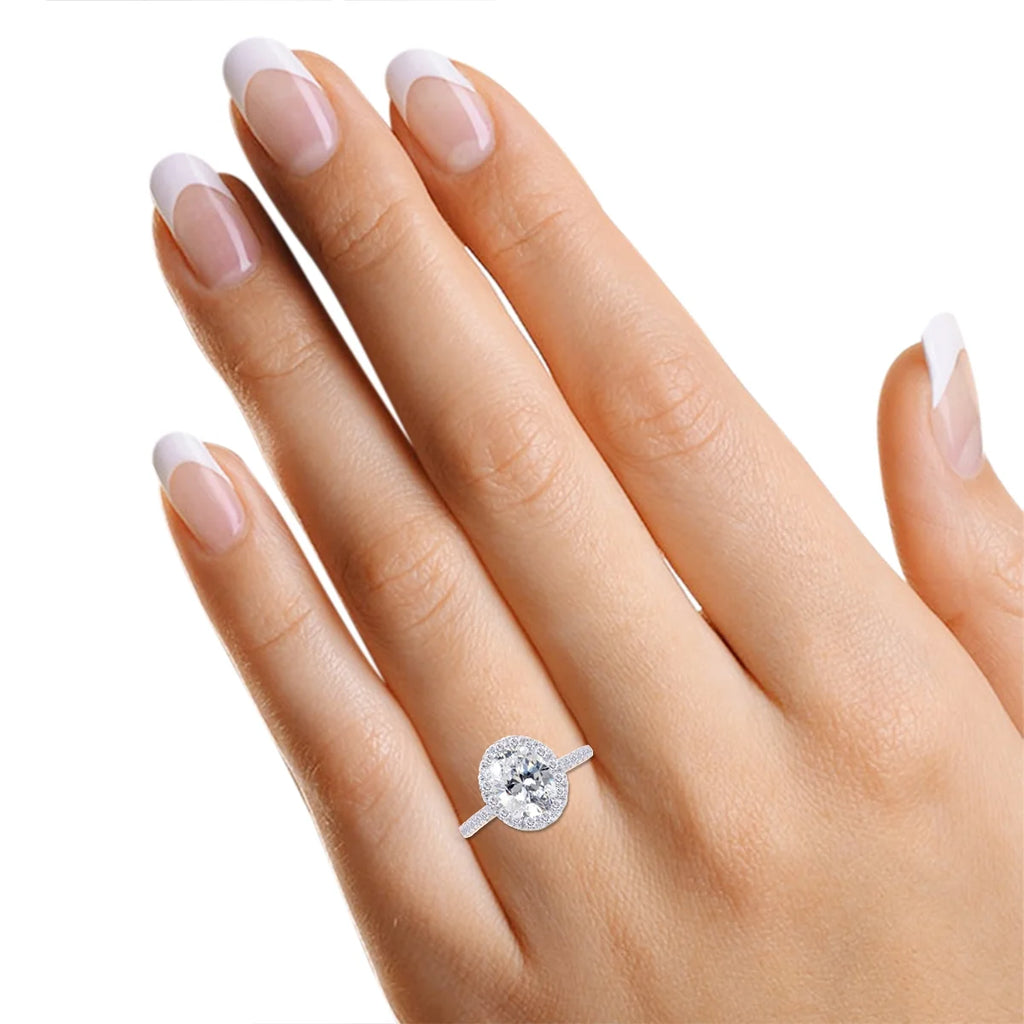 14K Rose Gold Over Sterling Silver Moissanite Solitaire Halo Engagement Ring S224473