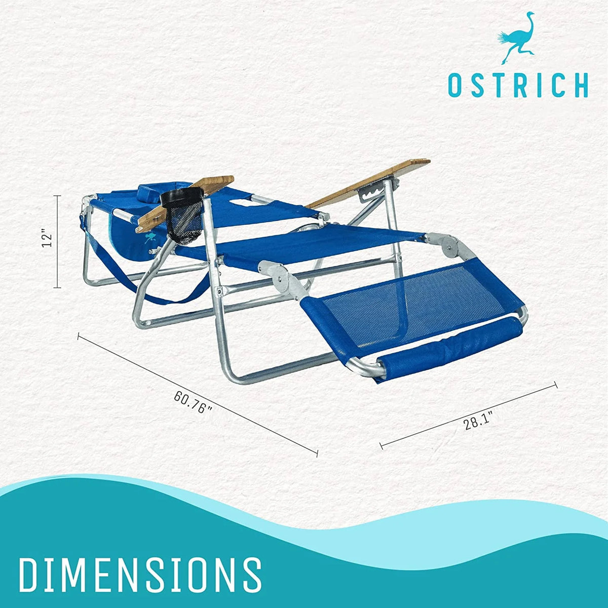 Blue Lightweight Outdoor Beach Lounge Chair with Footrest E99399