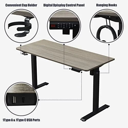 Electric Height Adjustable Standing Desk 55" Grey Oak E916