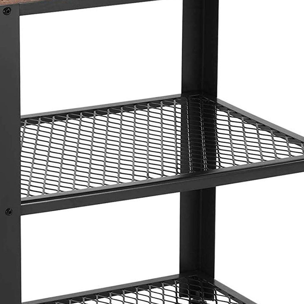 3 Tier Wooden Serving Cart with 2 Mesh Shelves Black and Brown I66520