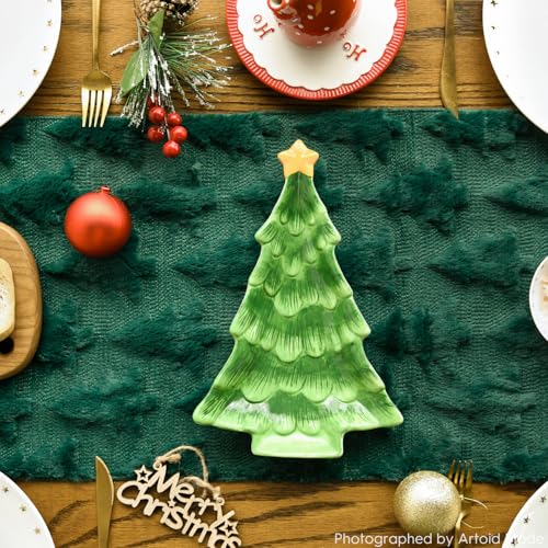 Green Plush Faux Fur Jacquard Christmas Table Runner 13x72 Inch F736488