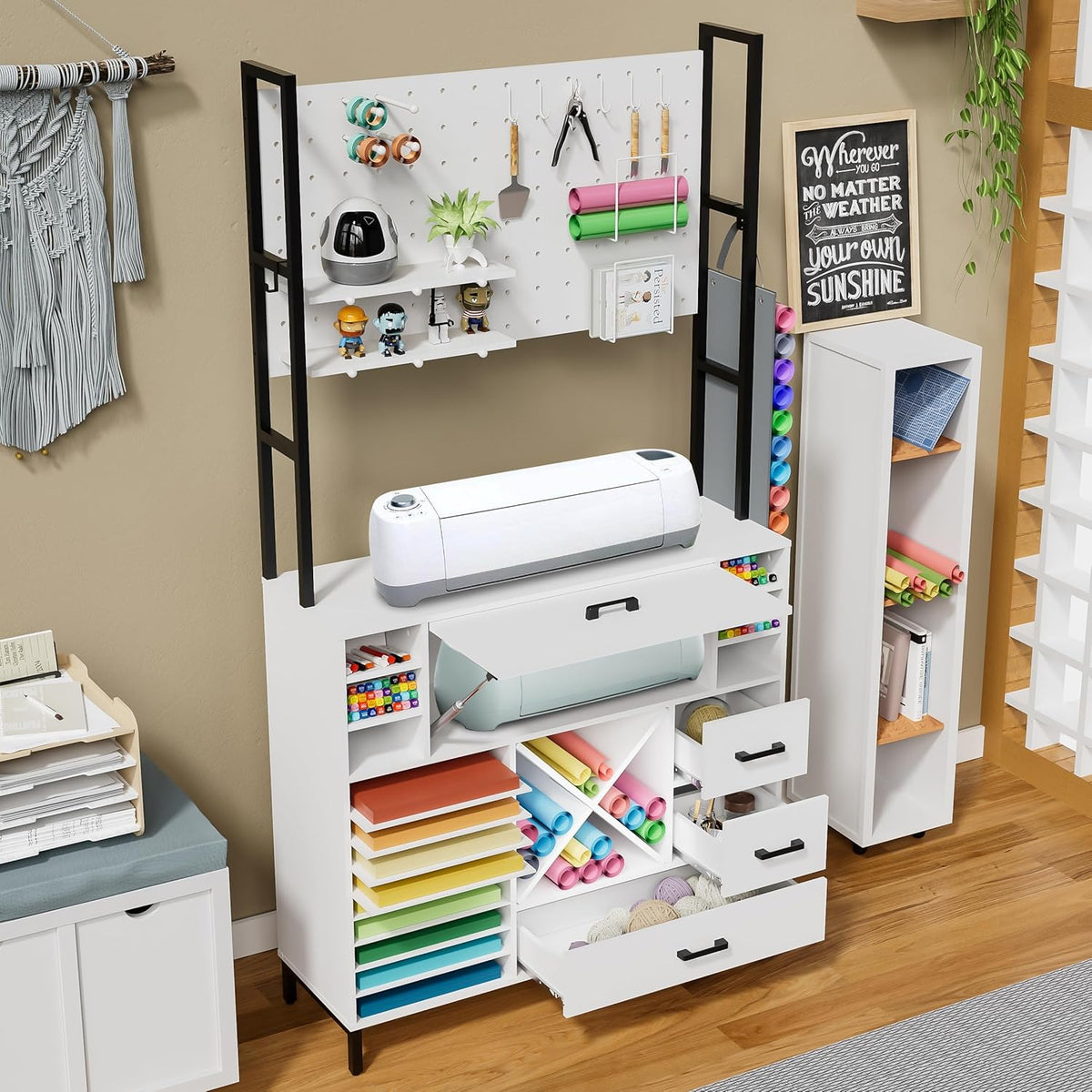 Craft Organizers and Storage Cabinet with Power Outlet, Pegboard, Vinyl Holders E579937