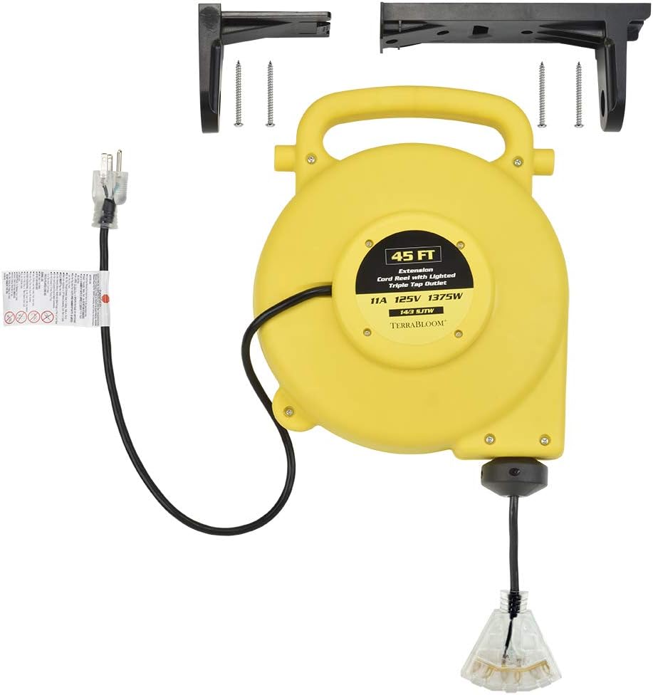 40 Ft 12/3 Retractable Extension Cord Reel with 3 Outlets E137619