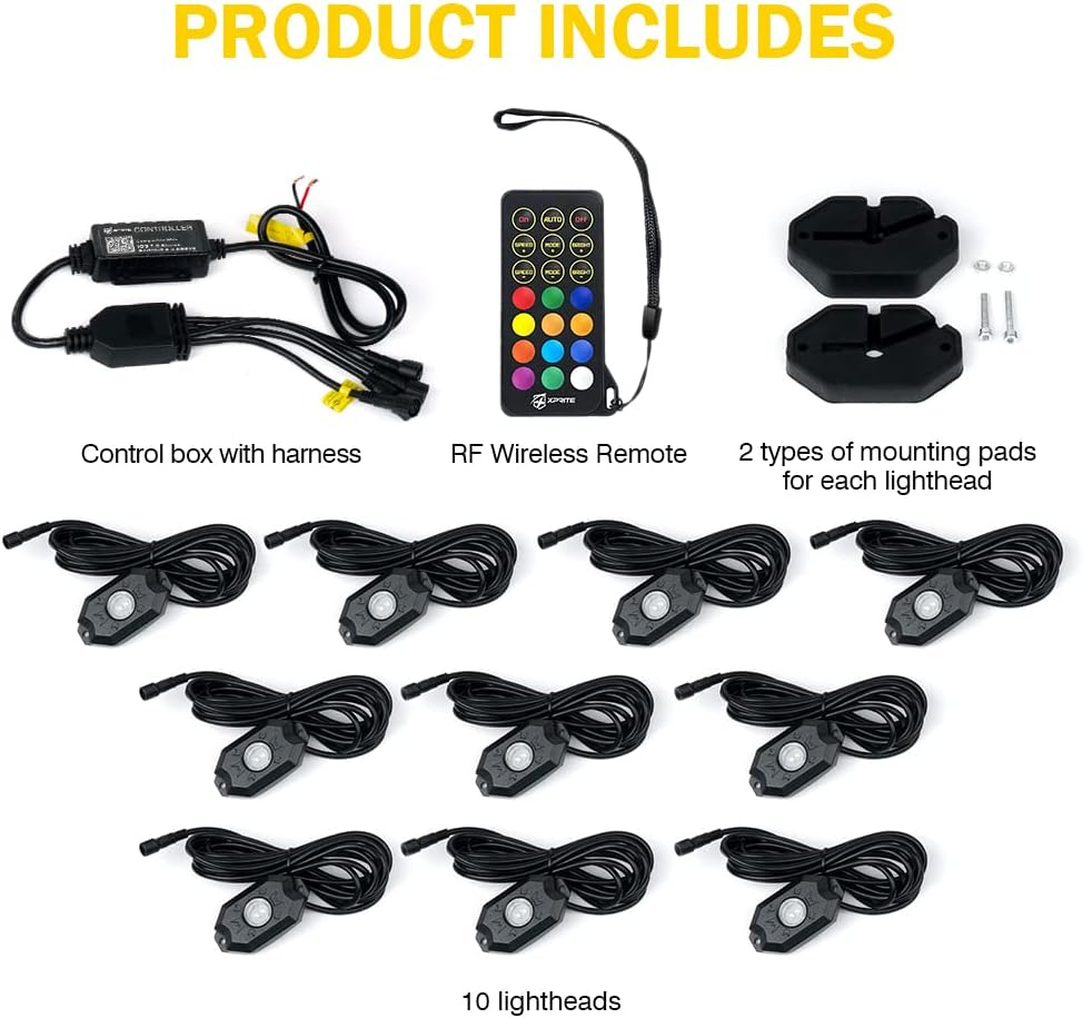 RGBW LED Rock Lights Kit with Bluetooth Remote, 10 Pods F860039