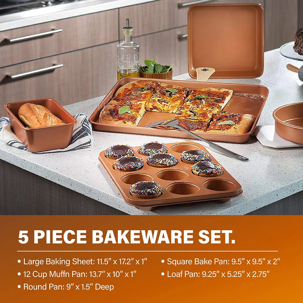 32 Pcs Nonstick Cookware Bakeware Food Storage Set Red Z709359