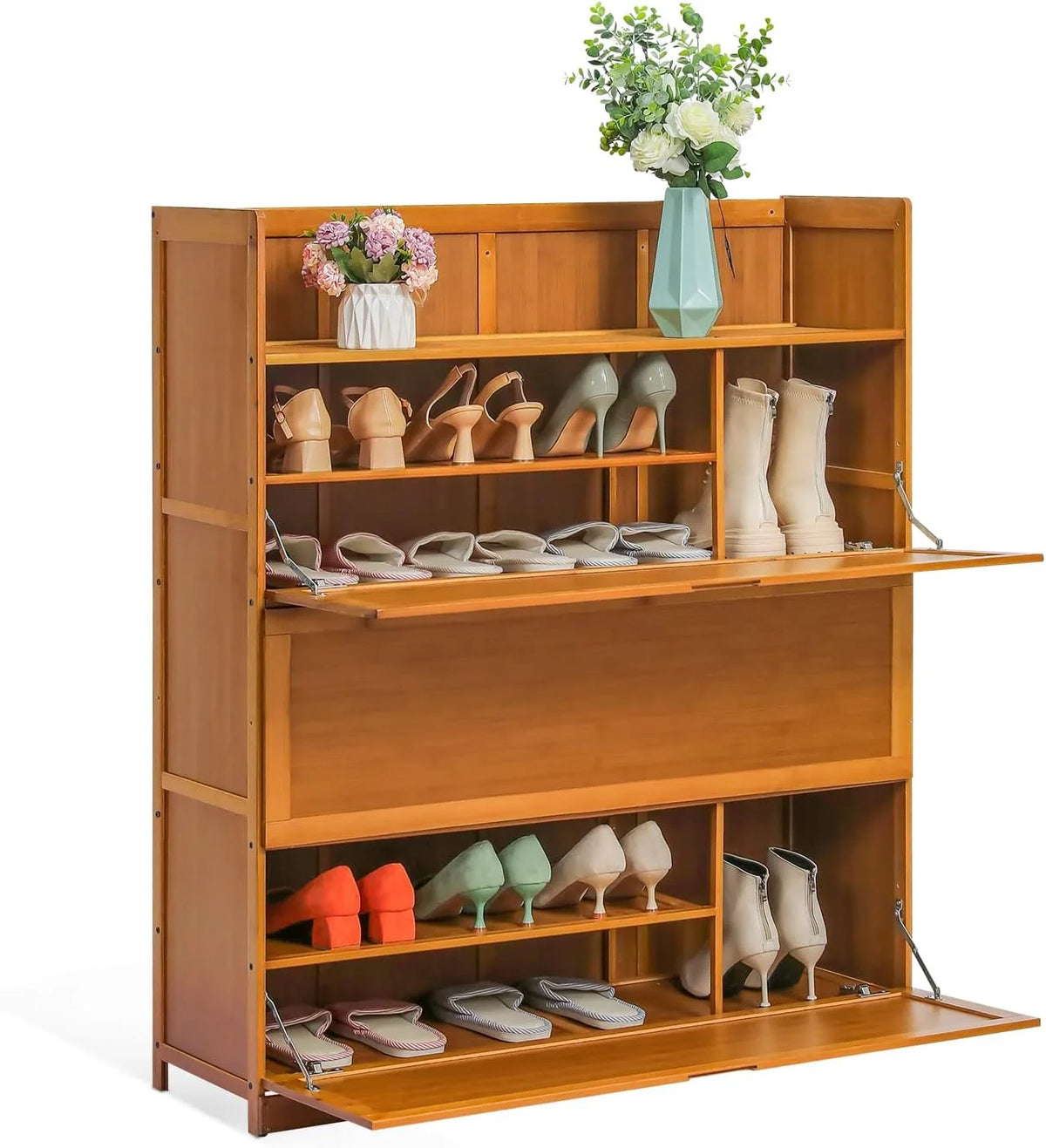 Brown 7 Tier Bamboo Shoe Storage Organizer Q284