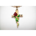 14K Bonded Gold Cuban Chain Necklace with Rose Cross Charm Y111657