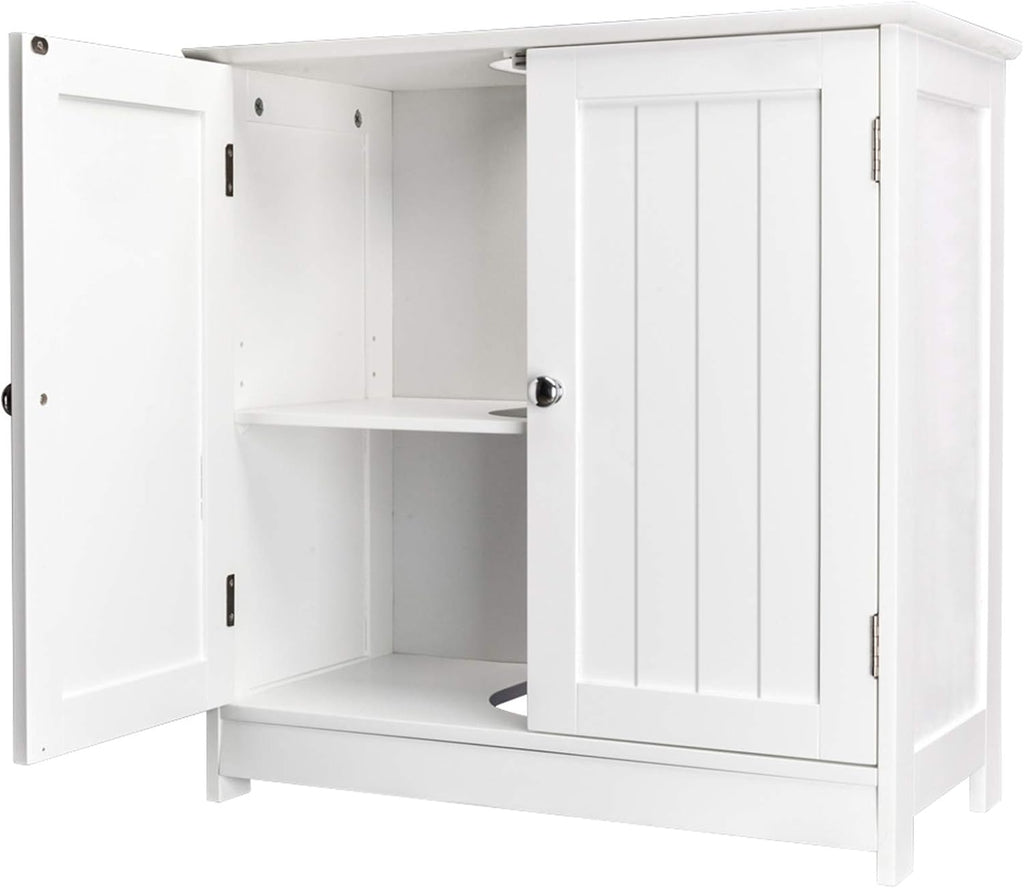 White Bathroom Floor Storage Cabinet with 2 Doors and Internal Shelf U788