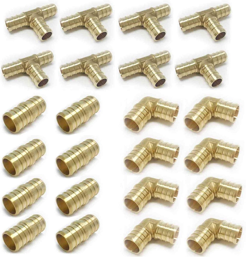3/4" Pex Fittings Tee Elbow and Coupling, 8 Pieces Each, Lead Free Q6017