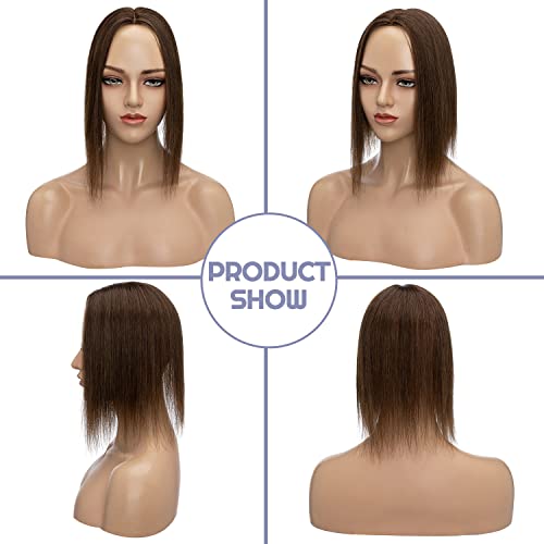 100% Real Human Hair Toppers Silk Base Clip in Hair Toppers 6 inch 27g Medium Brown T259347