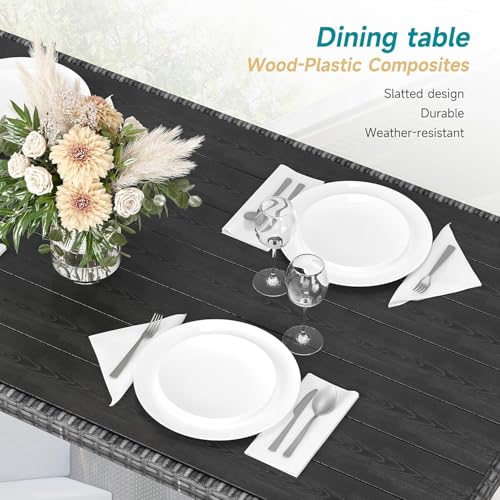 7 Piece Outdoor Patio Furniture Set with Plastic Wooden Table Q34327