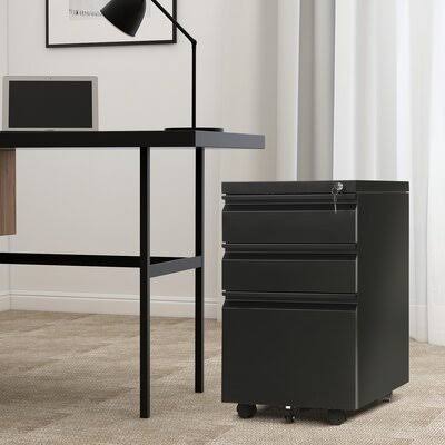 3 Drawer Vertical Filing Cabinet Black L140