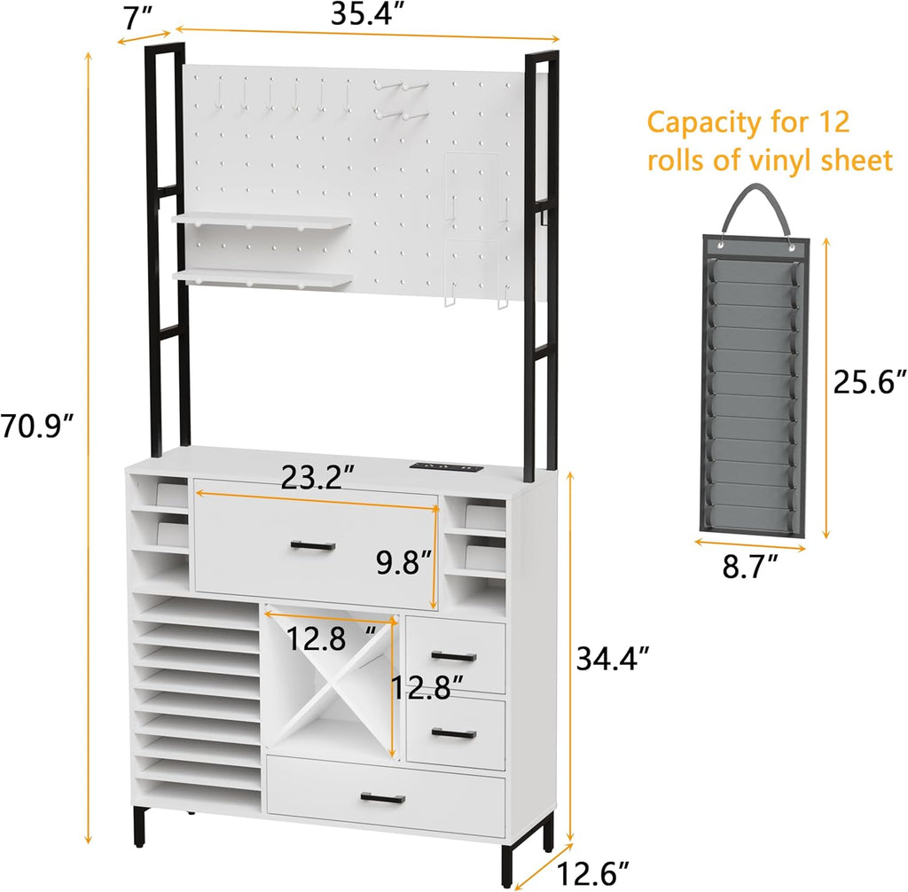 Craft Organizers and Storage Cabinet with Power Outlet, Pegboard, Vinyl Holders E579937