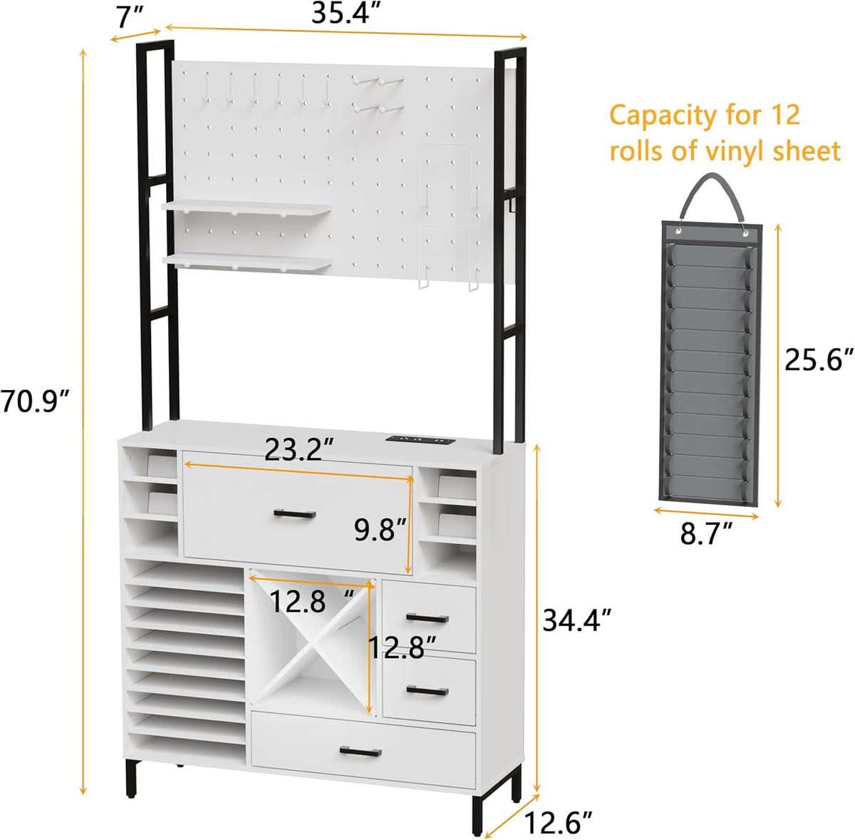 Craft Organizers and Storage Cabinet with Power Outlet, Pegboard, Vinyl Holders E579937
