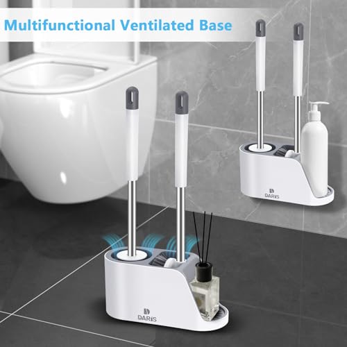 2-Way Toilet Brush with Ventilated Holder Silicone and Bristle Brushes with Aluminum Handle U4461