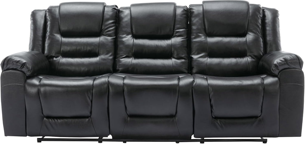 3 Seater Manual Reclining Leather Sofa with Center Console X851833