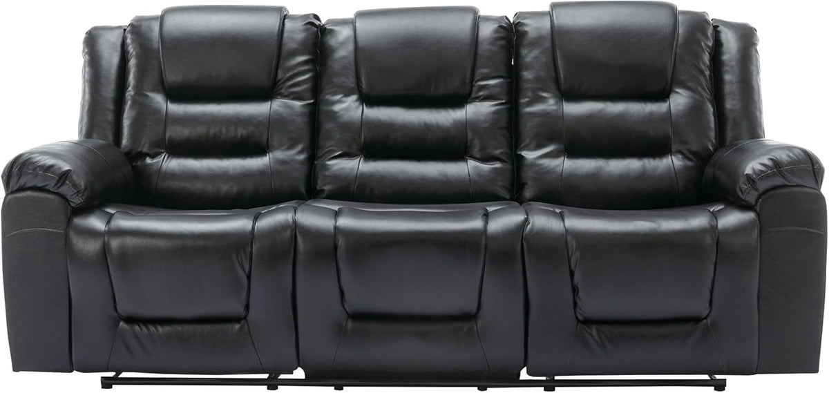 3 Seater Manual Reclining Leather Sofa with Center Console X851833
