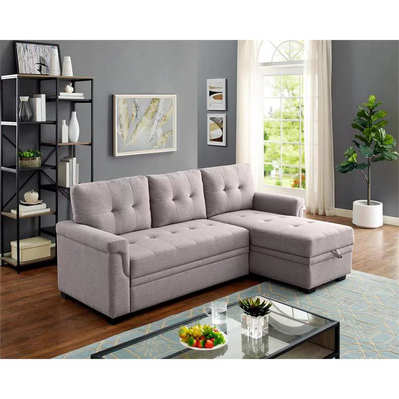 Light Gray Linen Reversible Sleeper Sofa D33867