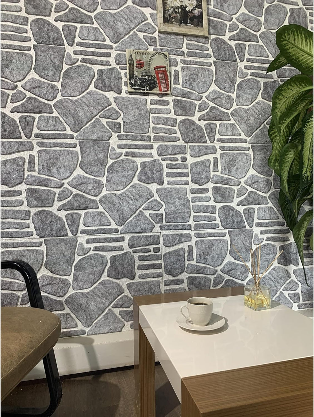 Bluish Grey White Faux Stone 3D Wall Panels, 54 sq ft, 40" x 20", Pack of 10 Q108