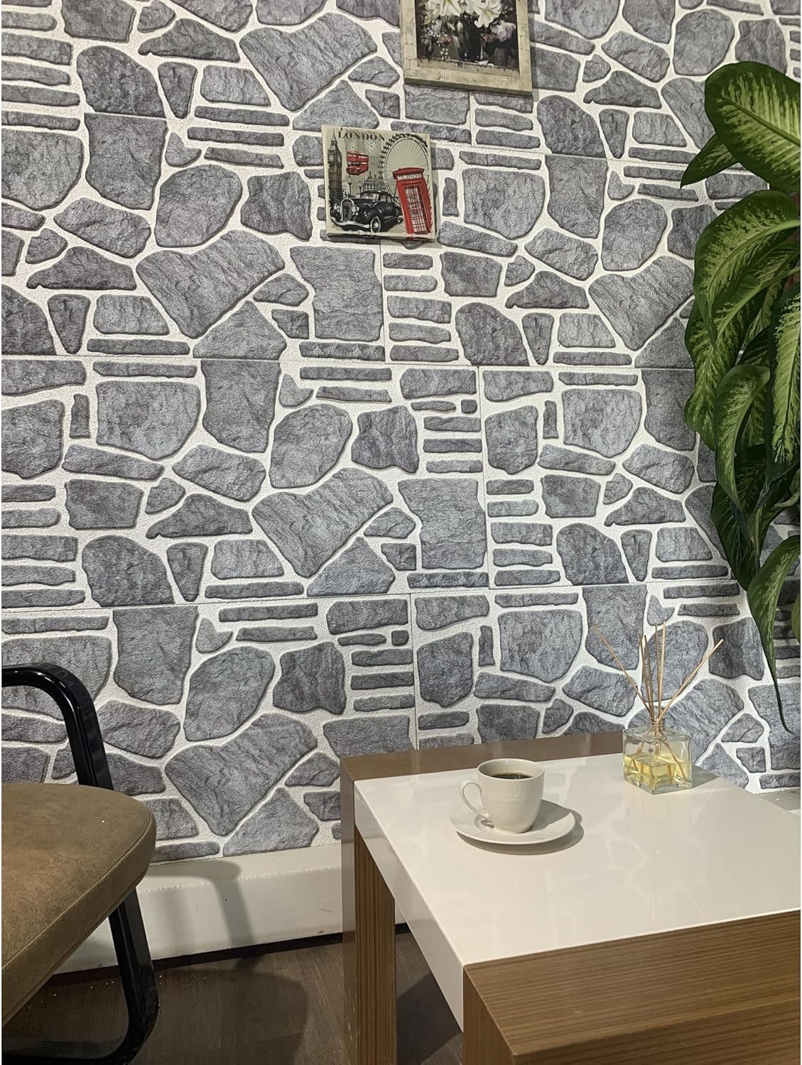 Bluish Grey White Faux Stone 3D Wall Panels, 54 sq ft, 40" x 20", Pack of 10 Q108