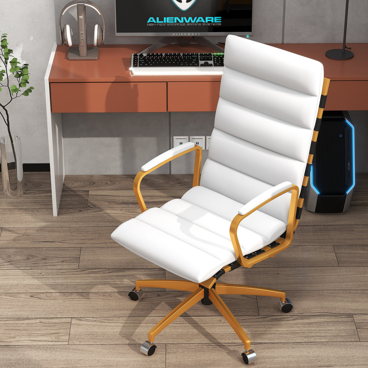 High Back Executive Office Chair with Armrest Adjustable Swivel Chair in Vegan Leather Z139218