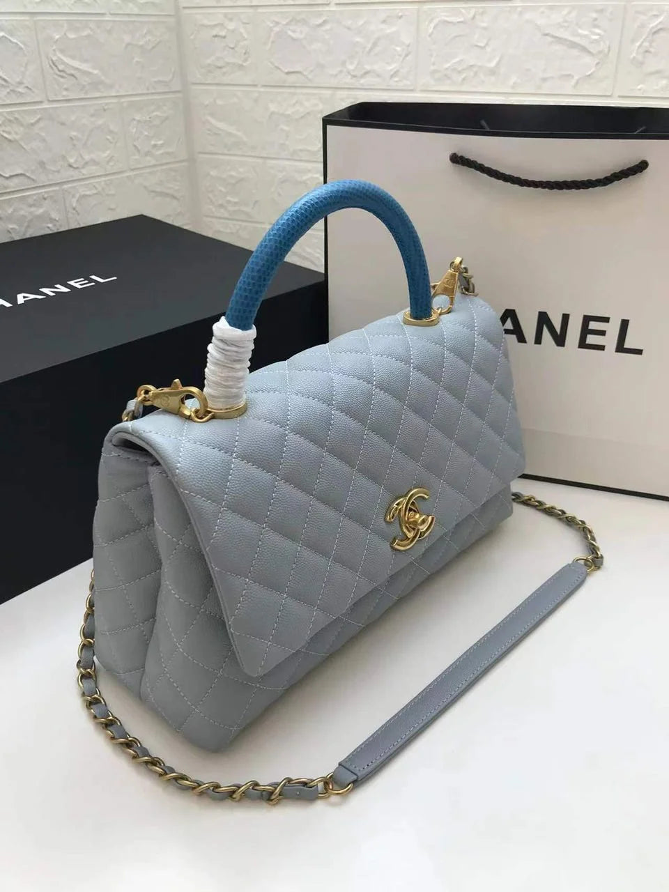 Light Grey Flap Bag With Top Handle X586429