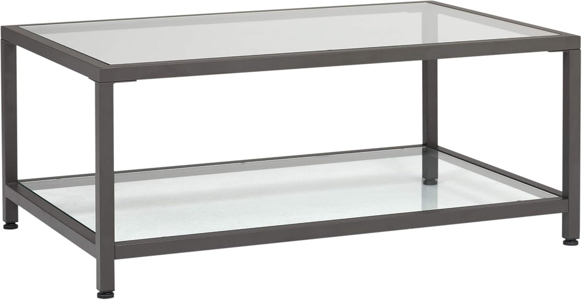 Pewter End Table with Clear Glass Z4944