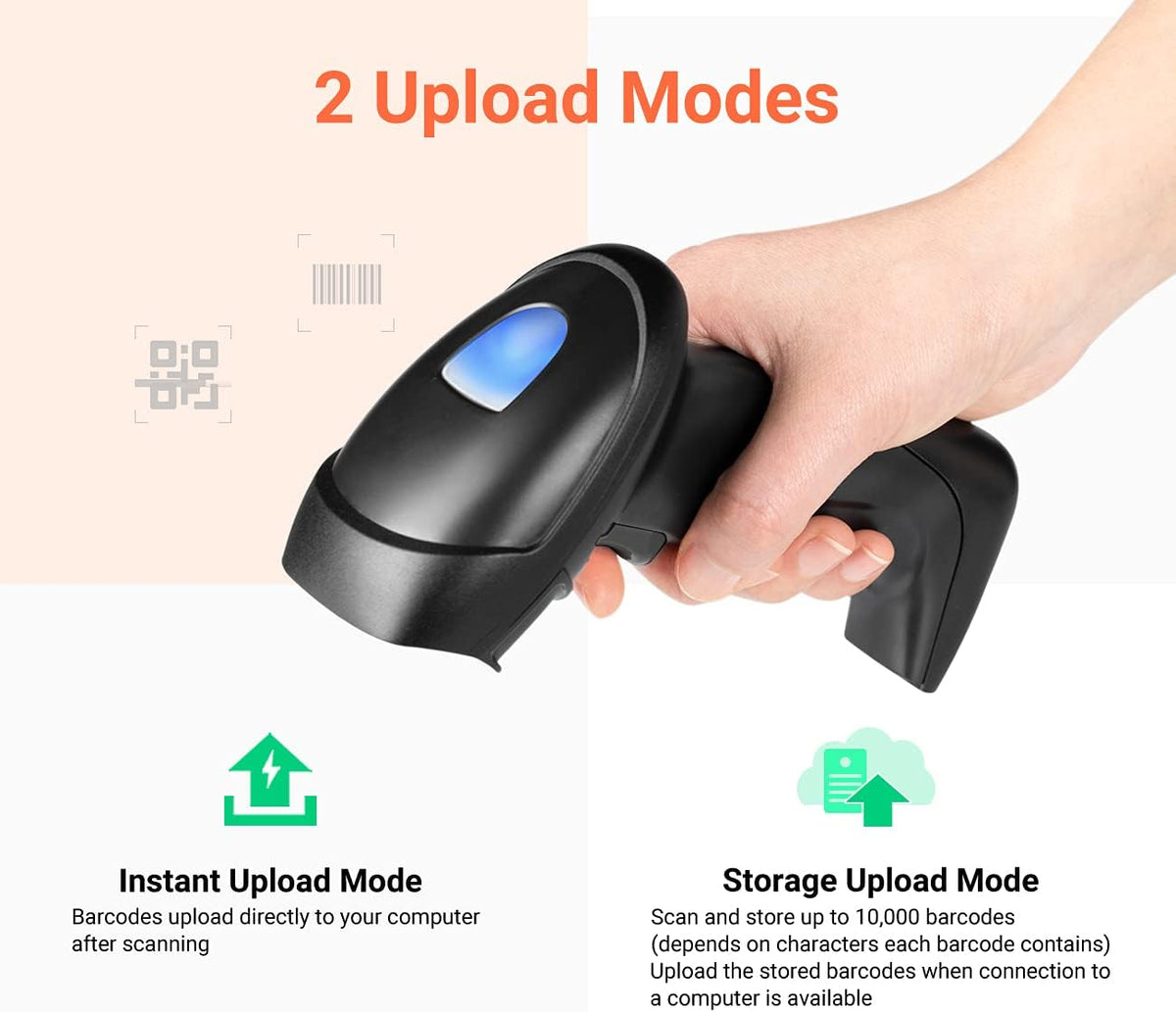 Wireless Barcode Scanner 1D 2D QR with USB Charging Base, Pack of 2 U1357