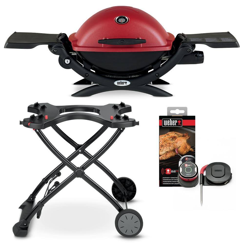 Red 1-Burner Portable Propane Gas Grill with Rolling Cart M450789