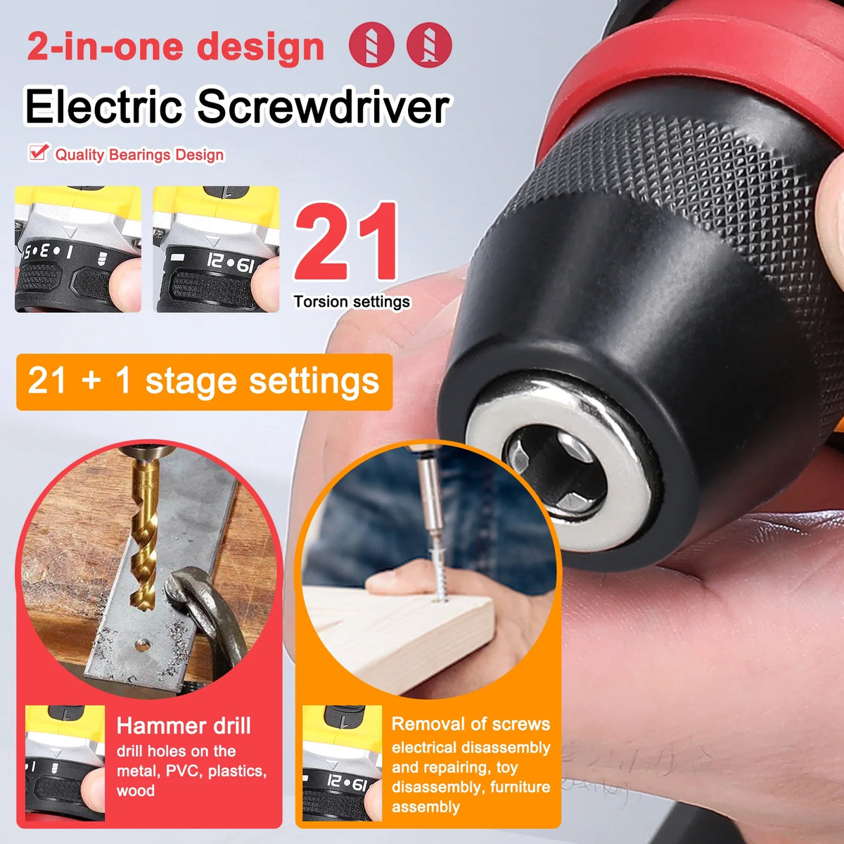 16.8V 2in1 Lithium Electric Screwdriver 45Nm Torque V2316