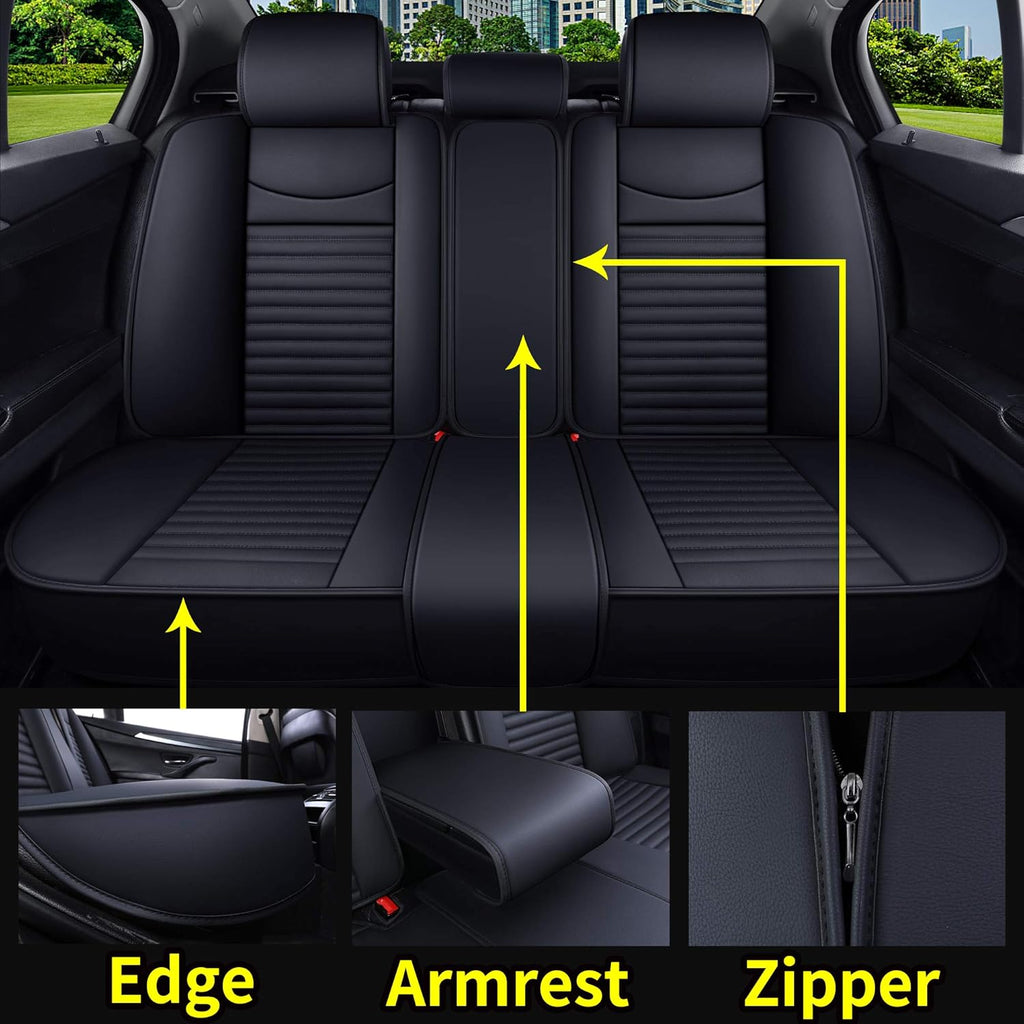 5 Car Seat Covers Full Set Waterproof Leather Universal Black S19664