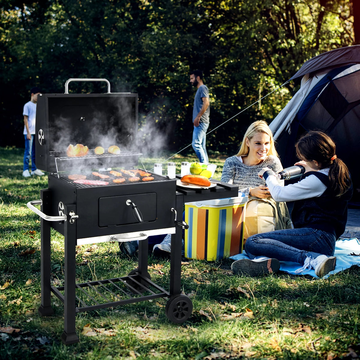 Portable Charcoal Grill with Wheels & Side Table U8534
