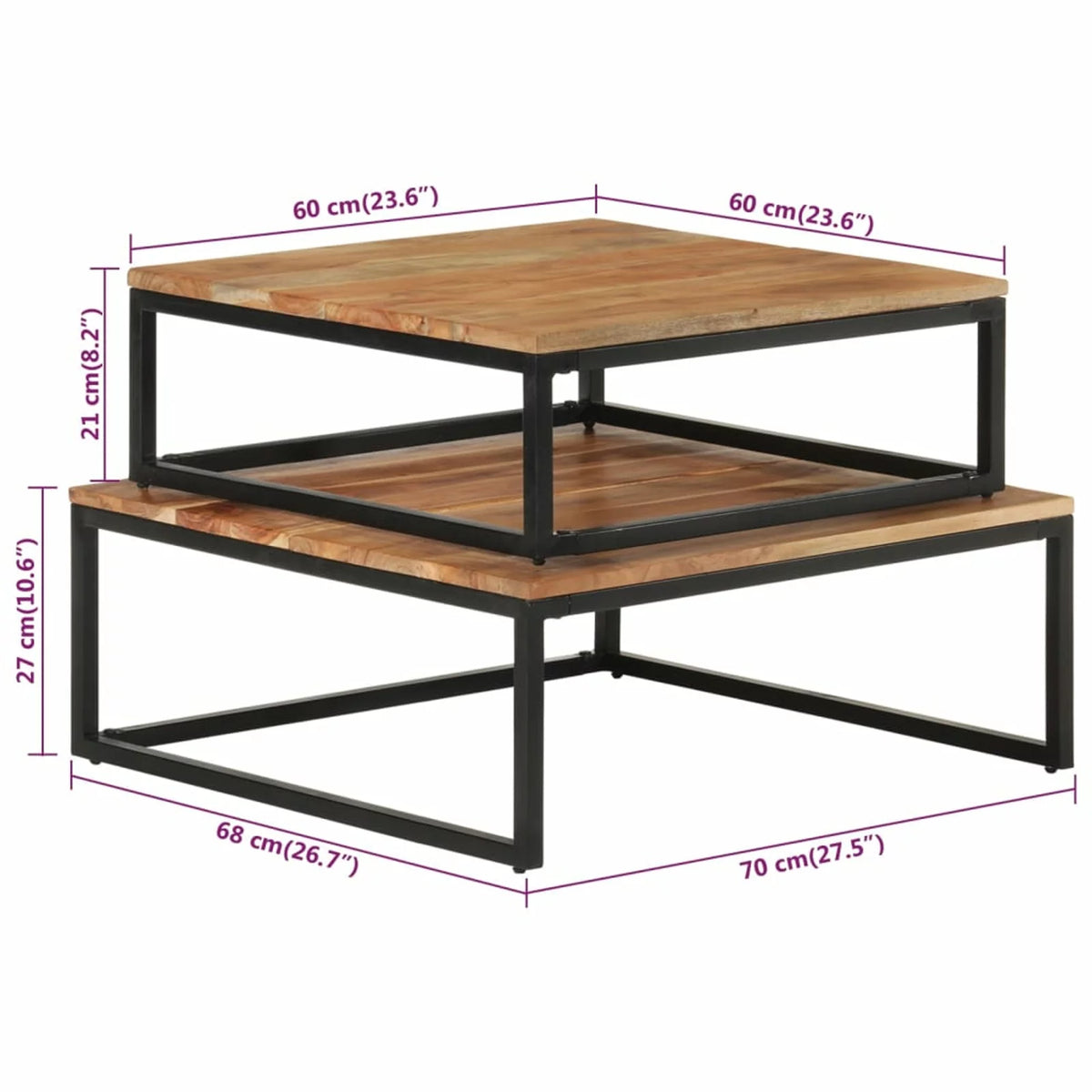 Nesting Coffee Tables 2 pcs Solid Acacia Wood B904175