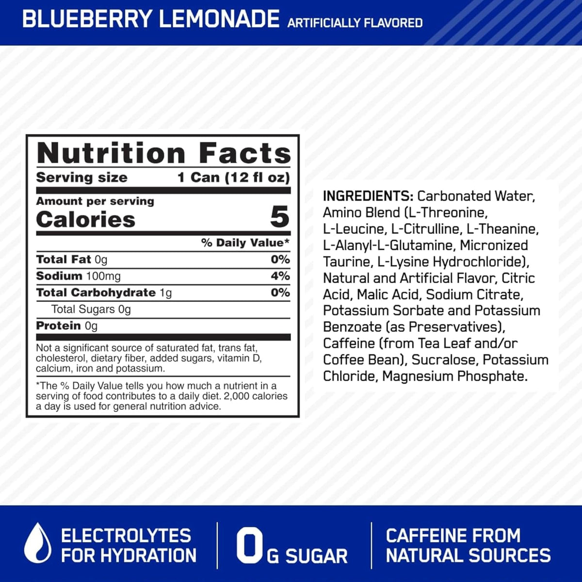 Blueberry Lemonade Sparkling Hydration Drink, 12 Fl Oz Pack of 7 C5343
