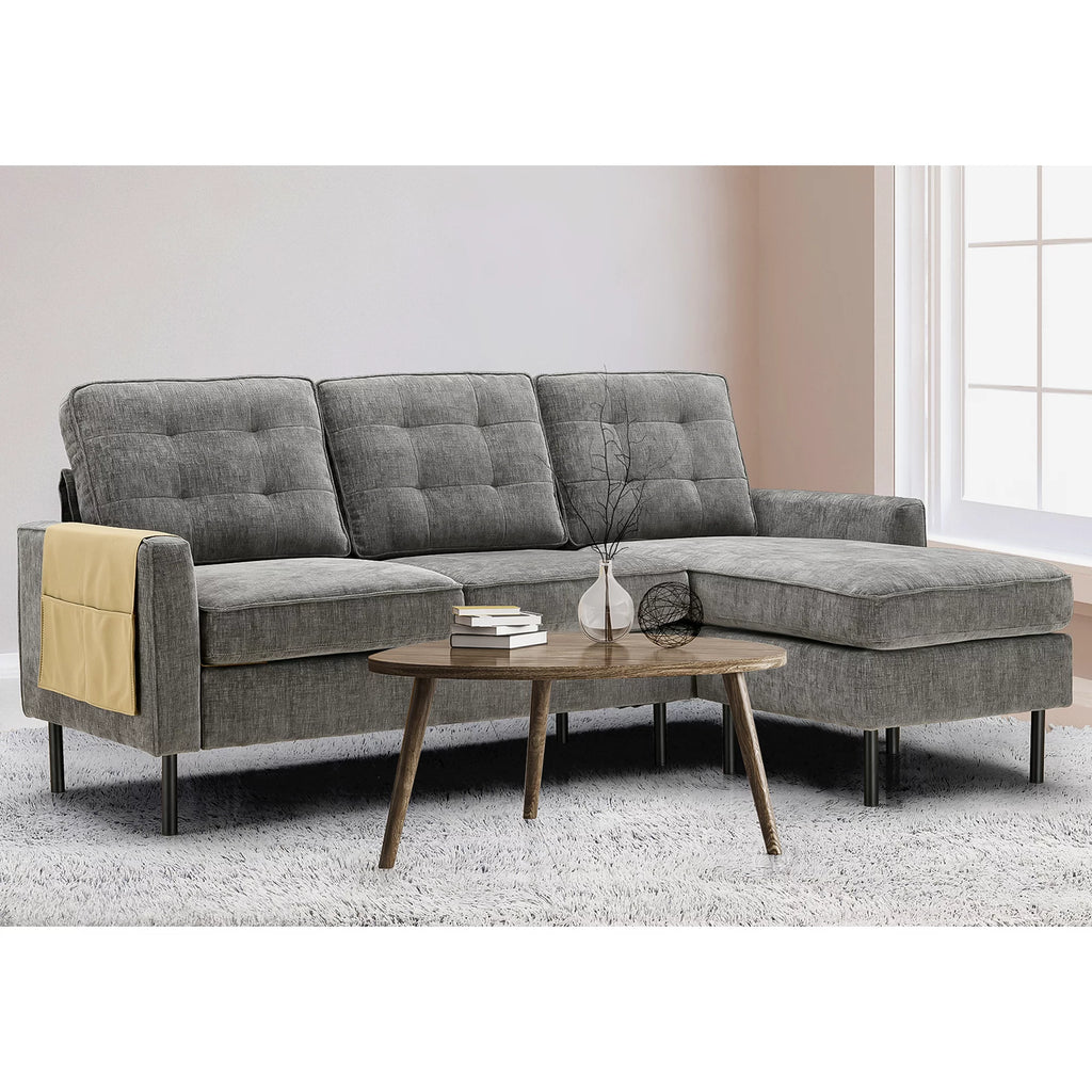 Grey Chenille L Shaped Sectional Sofa with Reversible Chaise N70913