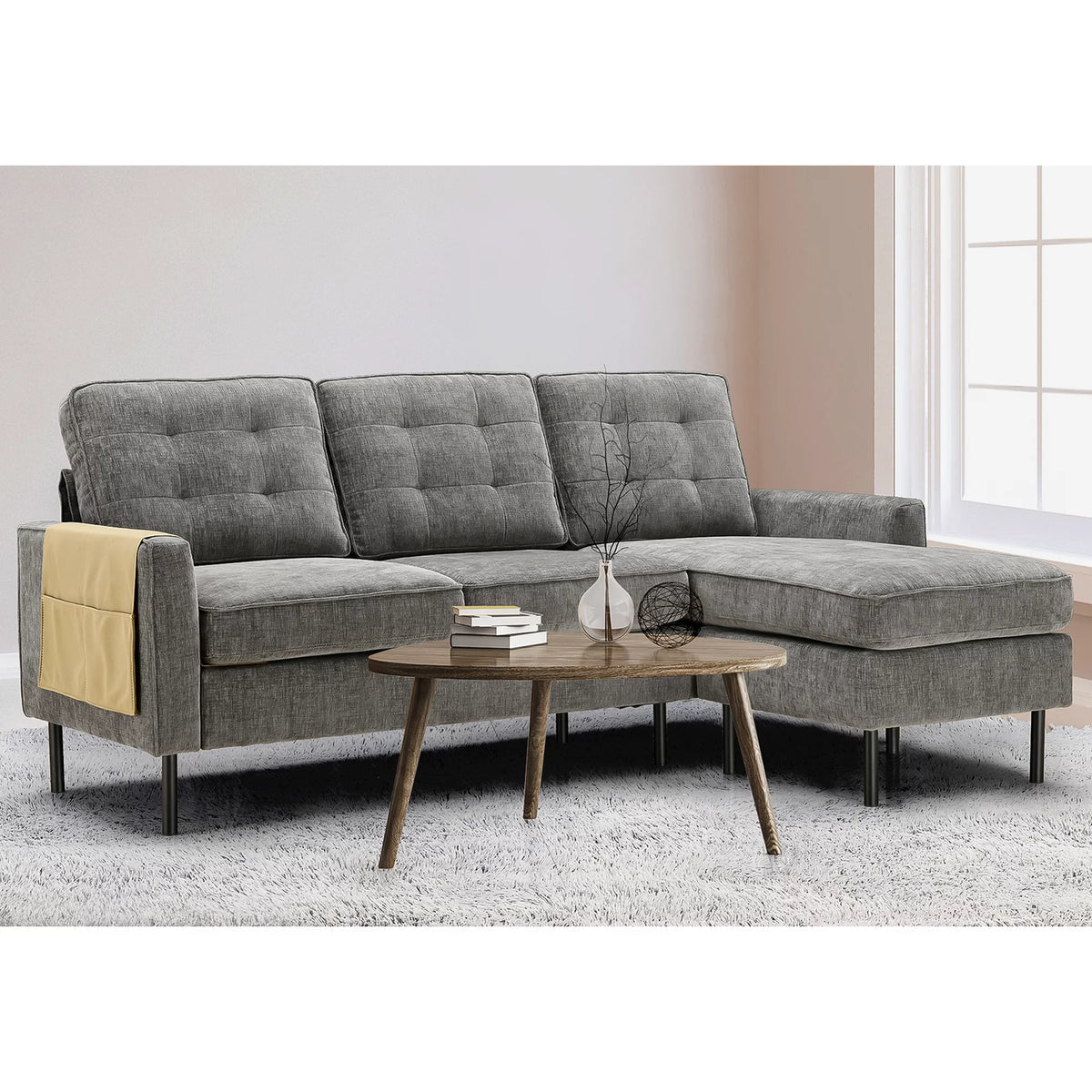 Grey Chenille L Shaped Sectional Sofa with Reversible Chaise N70913