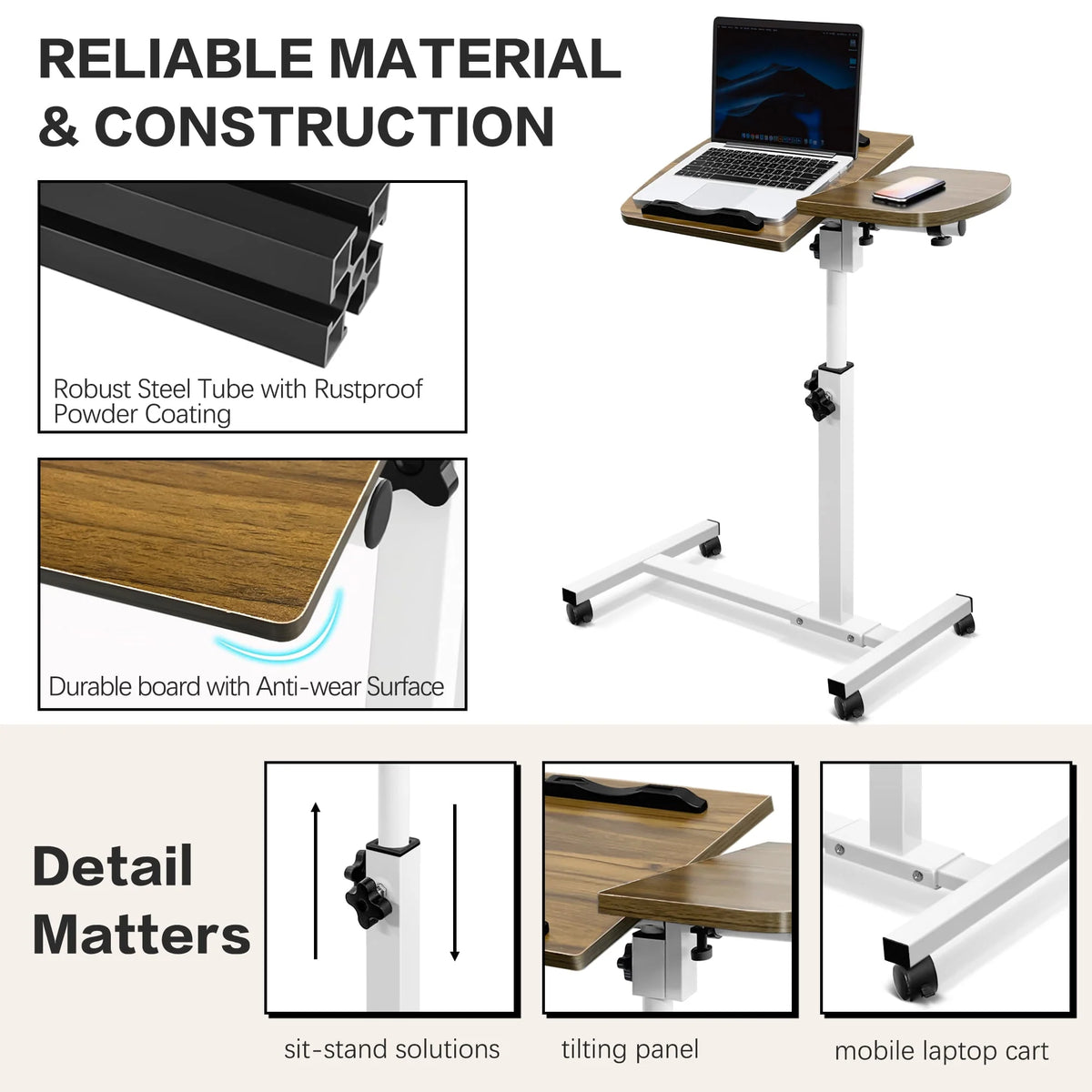 Overbed Table with Wheels, Height Adjustable Q296