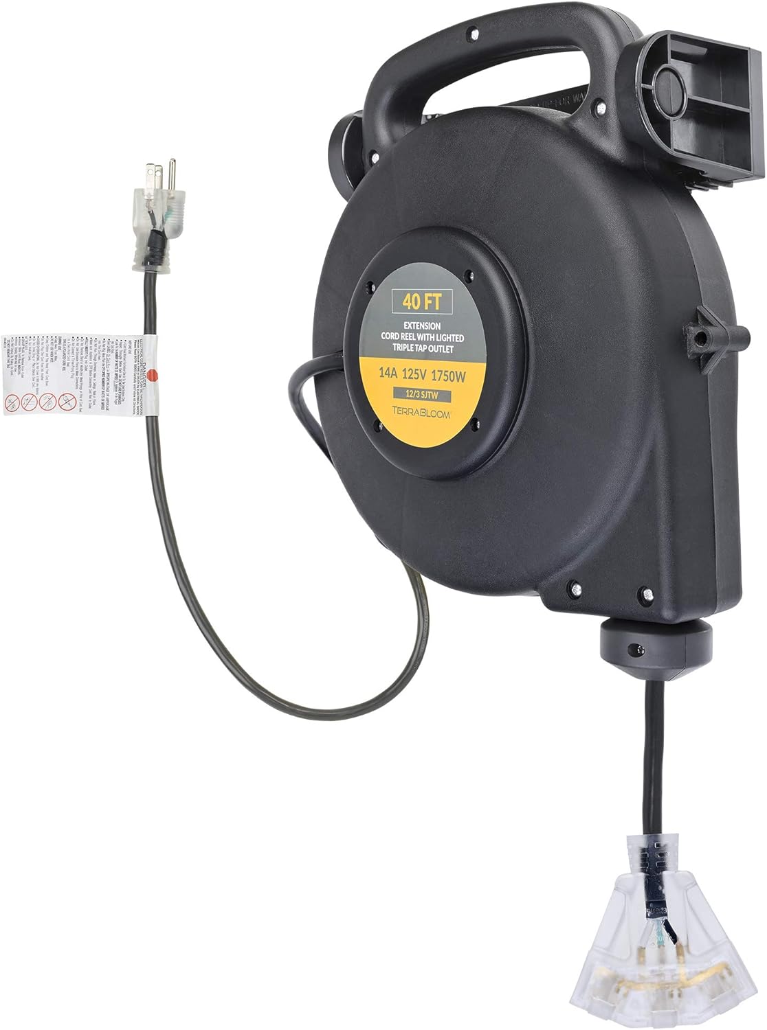40 Ft 12/3 Retractable Extension Cord Reel with 3 Outlets E137619