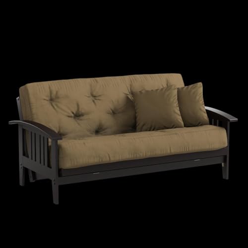 Large Queen Size Espresso Finish Wood Futon Frame with Mattress X58490