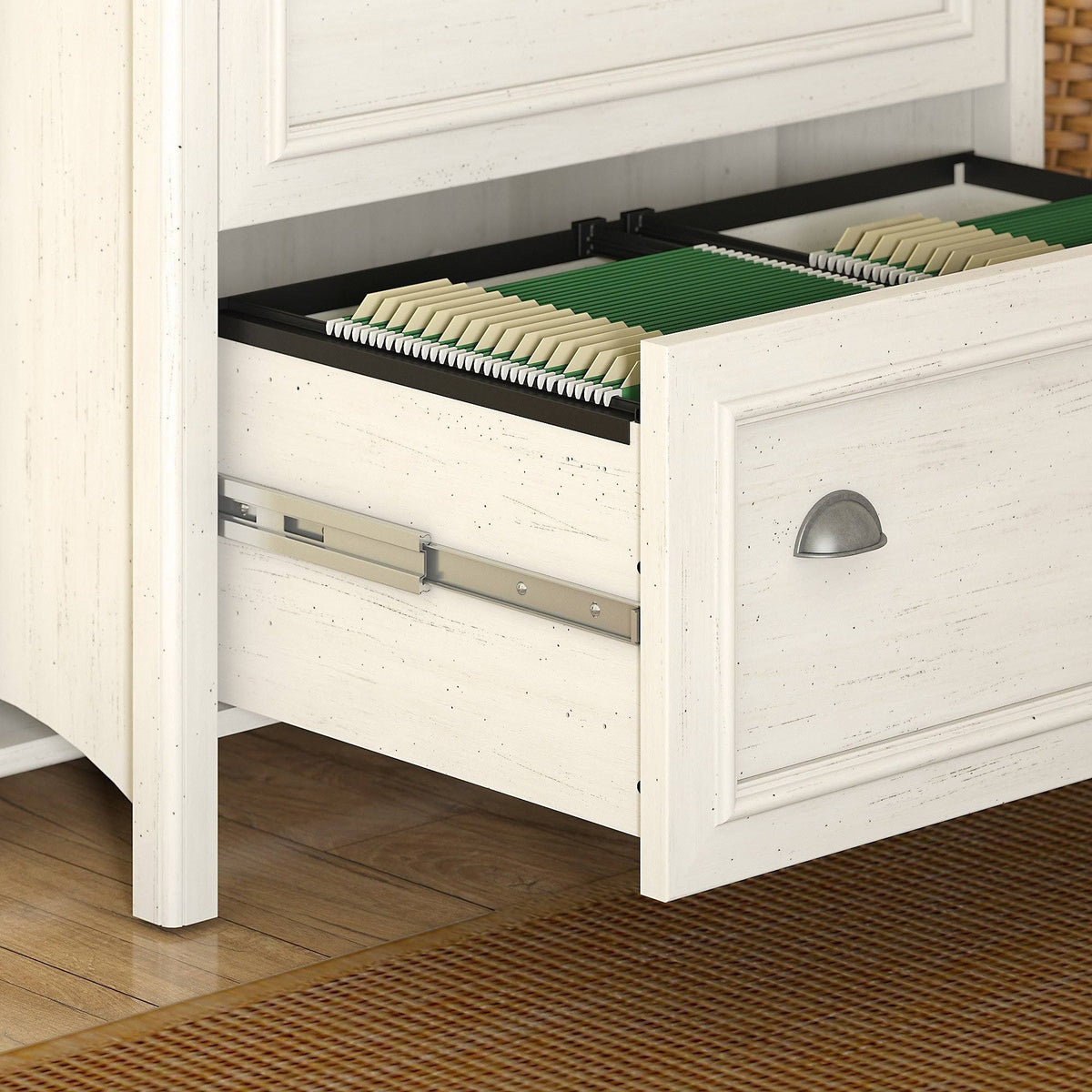 Antique White Computer Desk with 2-Drawer Lateral File Cabinet B105