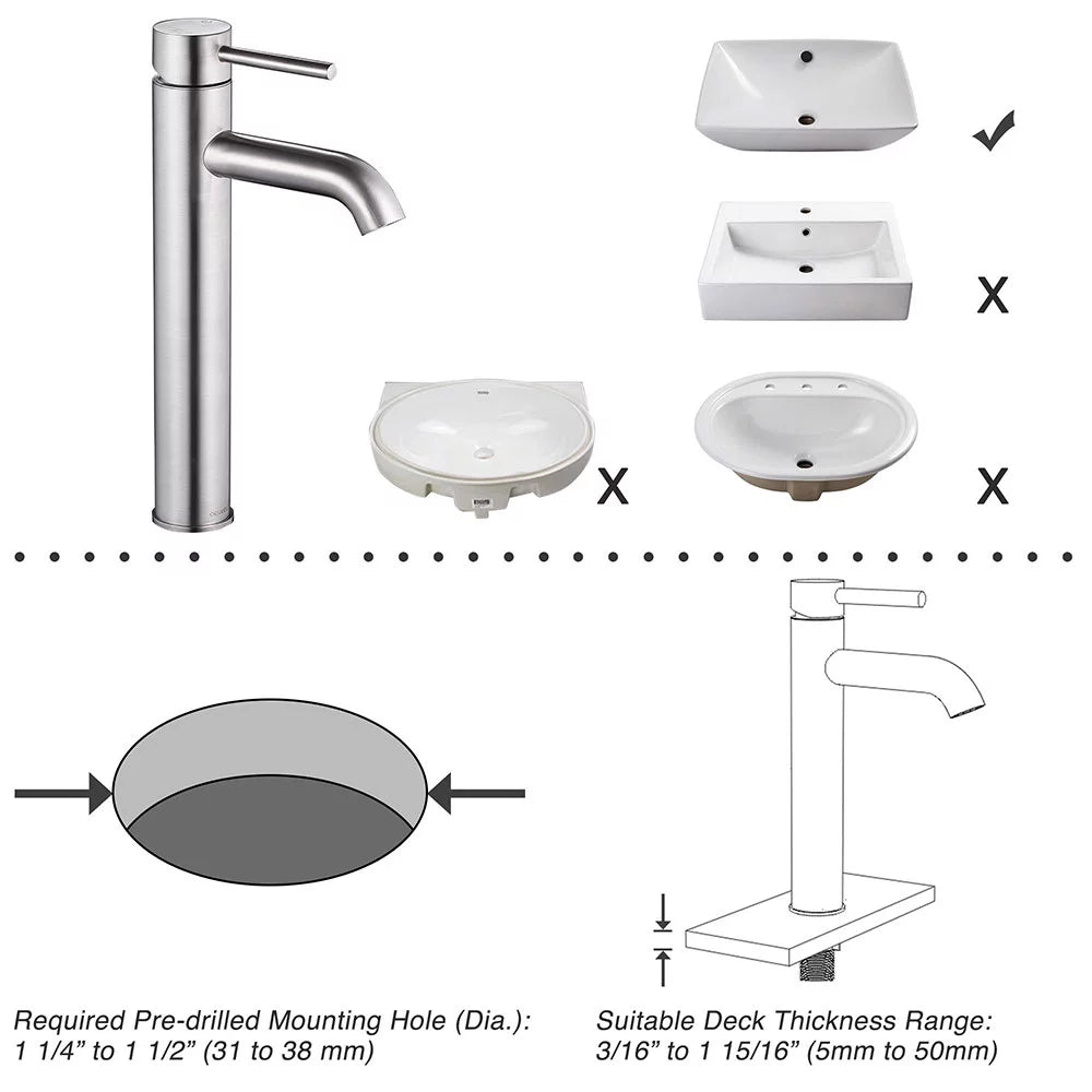 Single Handle Vessel Sink Faucet 14 inch Tall Brushed Nickel W9540